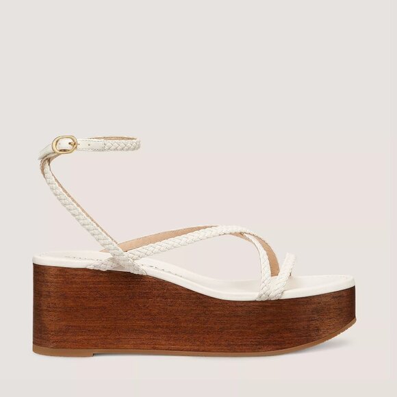 Stuart Weitzman Shoes - 495$ Stuart Weitzman Wovette Woven Leather Wood Wedge Sandals Size 10 US Ivory